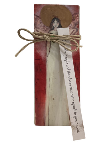 Small Wood Block Angel - Go to the people and the places that set a spark in your soul.