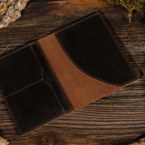 Genuine Leather Passport Holder Case - Dark Brown