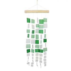 Green and White Squares Tumbled Glass Wind Chime