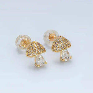 24K Gold Filled Cubic Zirconia Paved Mushroom Stud Earring