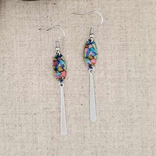 Alcohol Ink Stainless Steel Thin Drop Earrings - Reds