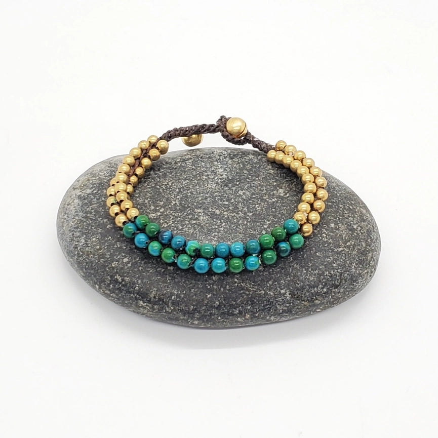 Stone Cluster Beaded Bracelet - Green Agate