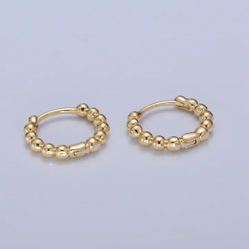 Dainty 14K Gold Filled Beaded Ball Round Bubble Huggie Hoop Earrings - Yellow Gold