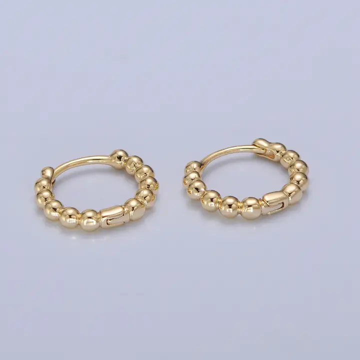 Dainty 14K Gold Filled Beaded Ball Round Bubble Huggie Hoop Earrings - Yellow Gold
