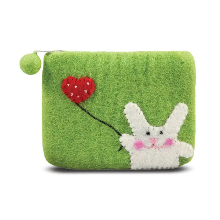 Bunny with Flying Heart Coin Purse - Green