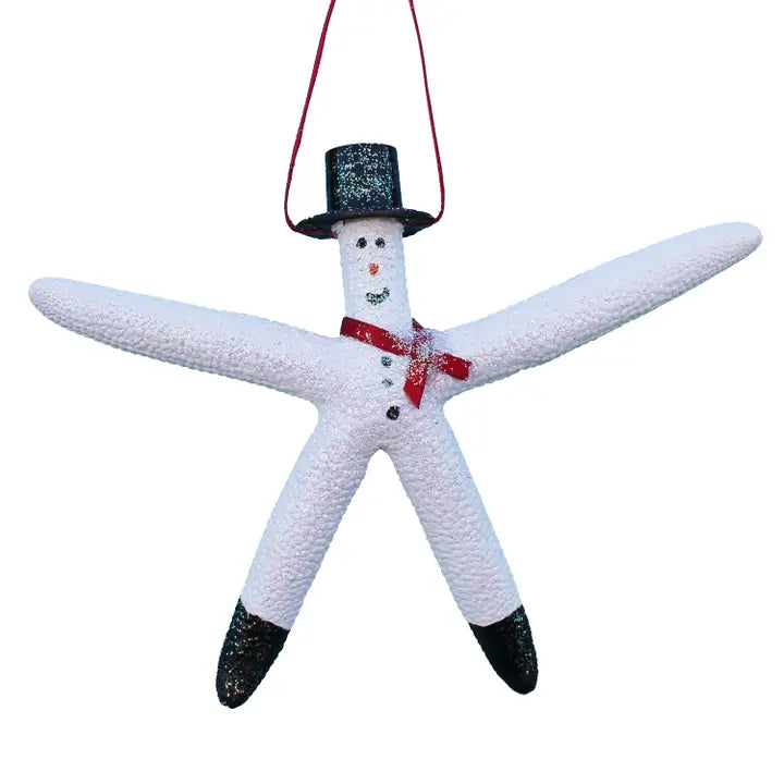 White Finger Starfish Snowman Ornament