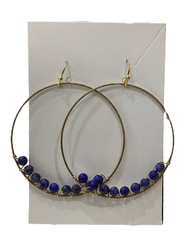 Gemstone Wrapped Earrings - Lapis/Brass