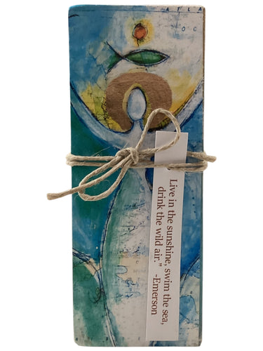 Small Wood Block Angel - Live in the sunshine, swim the sea, drink the wild air. – Emerson