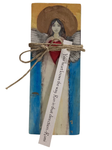 Small Wood Block Angel - Your heart knows the way. Run in that direction. – Rumi