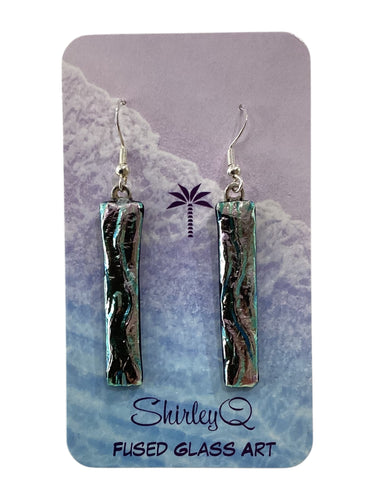 Large Dangle Earrings - Silver Teal Dichro