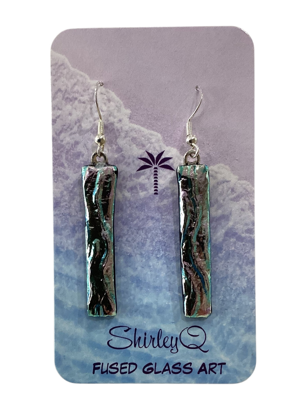 Large Dangle Earrings - Silver Teal Dichro