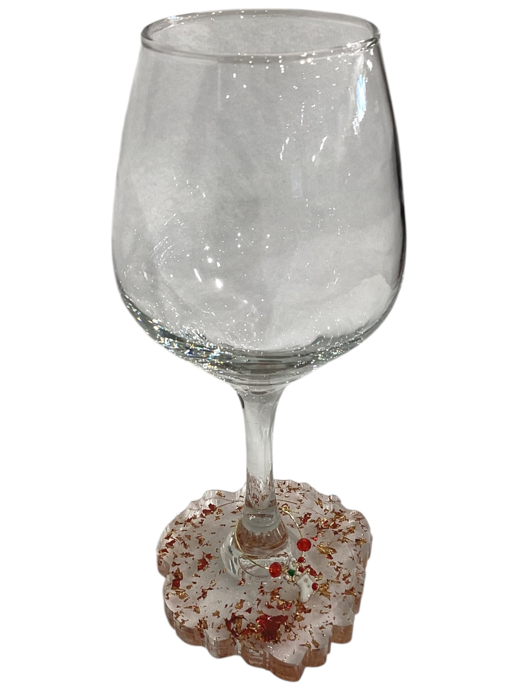 Red/Gold Wine Glass with Stocking Charm