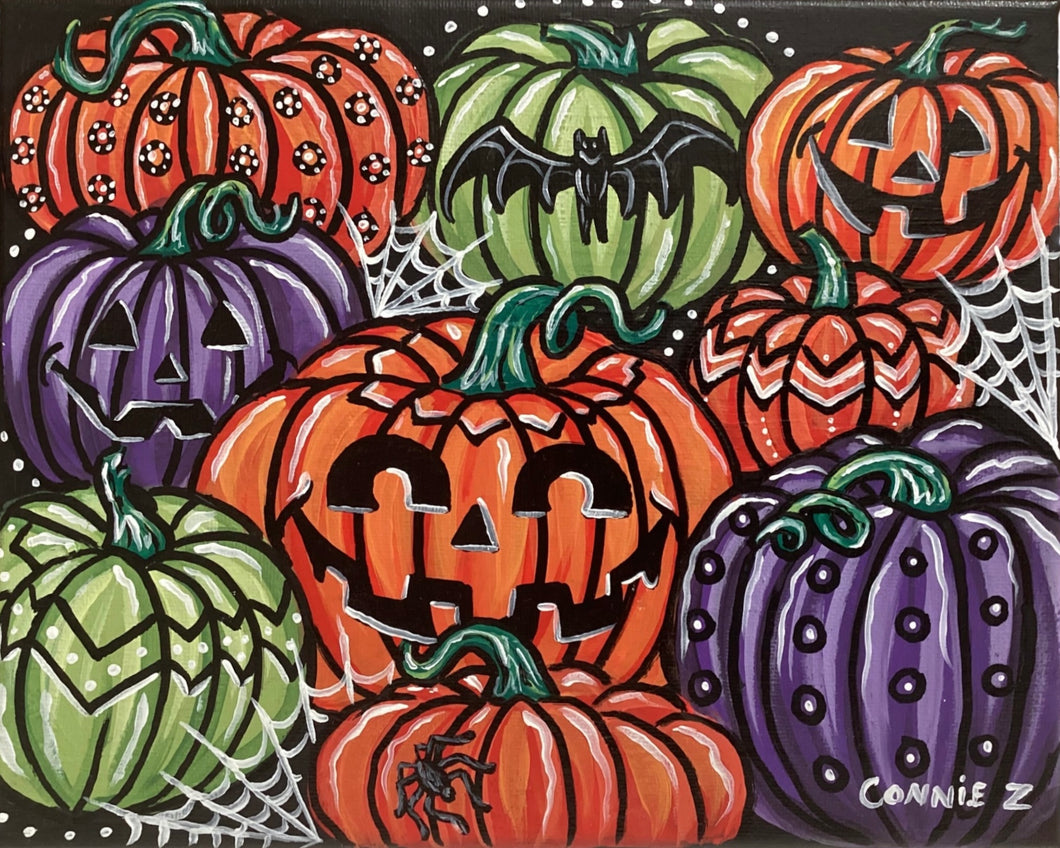 Halloween Pumpkins with Bat & Spider