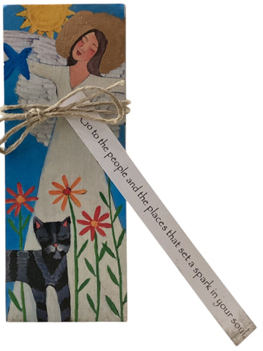 Small Wood Block Angel - Go to the people and the places that set a spark in your soul.
