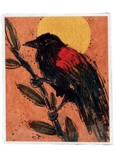 Gold Moon Red Winged Black Bird - Print - 8