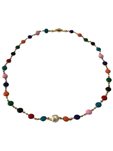 Enamel Button Chocker - Gold/Multi