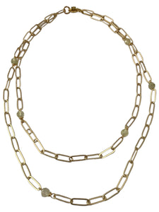 Matte Gold Paperclip Chain Necklace with Jade