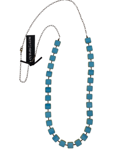 Sky Blue Square Czech Glass Necklace - 32