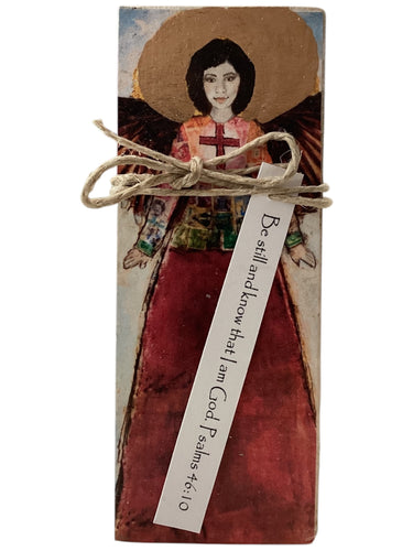Small Wood Block Angel - Be still and know that I am God. Psalm 46:10