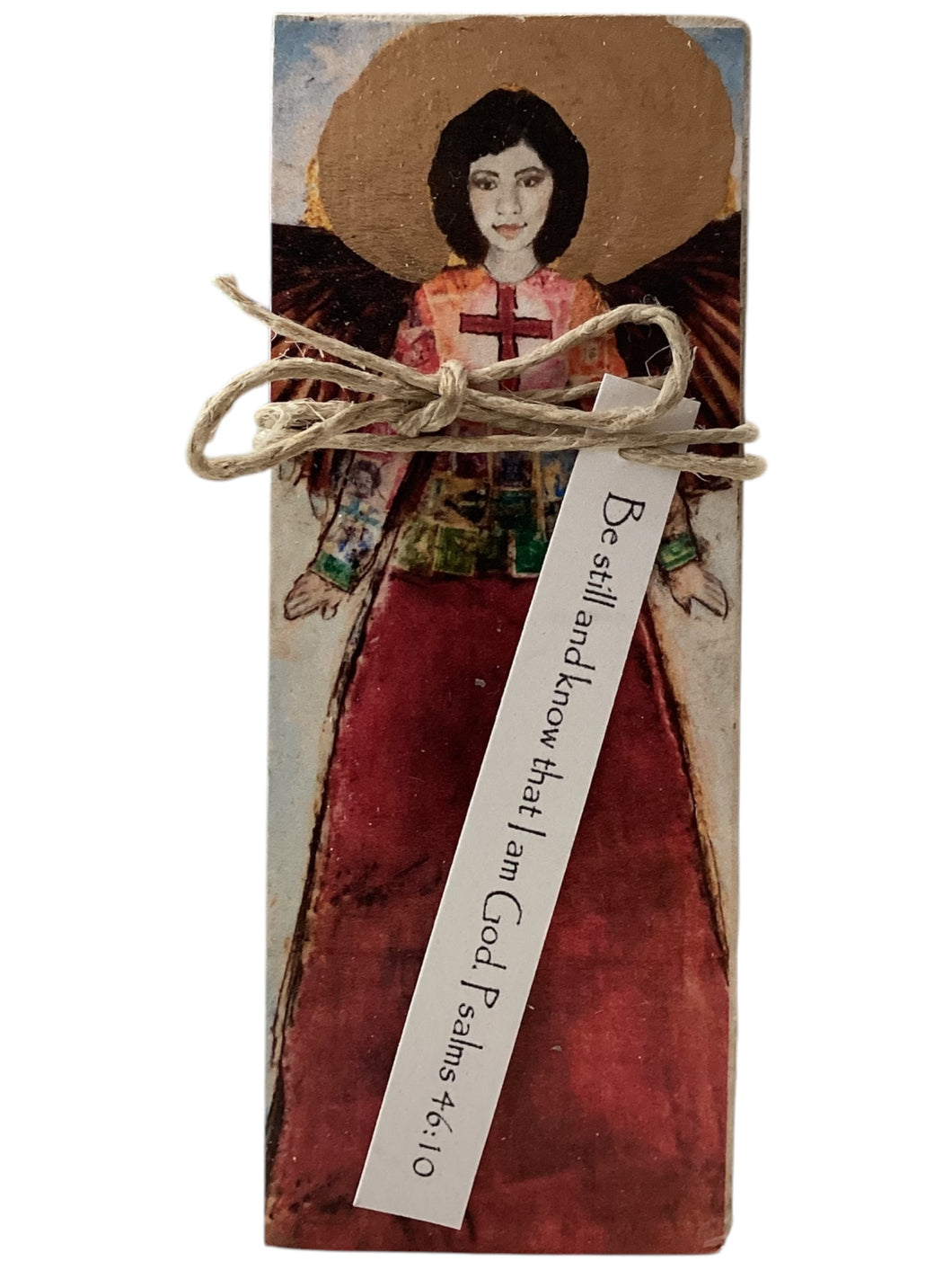 Small Wood Block Angel - Be still and know that I am God. Psalm 46:10