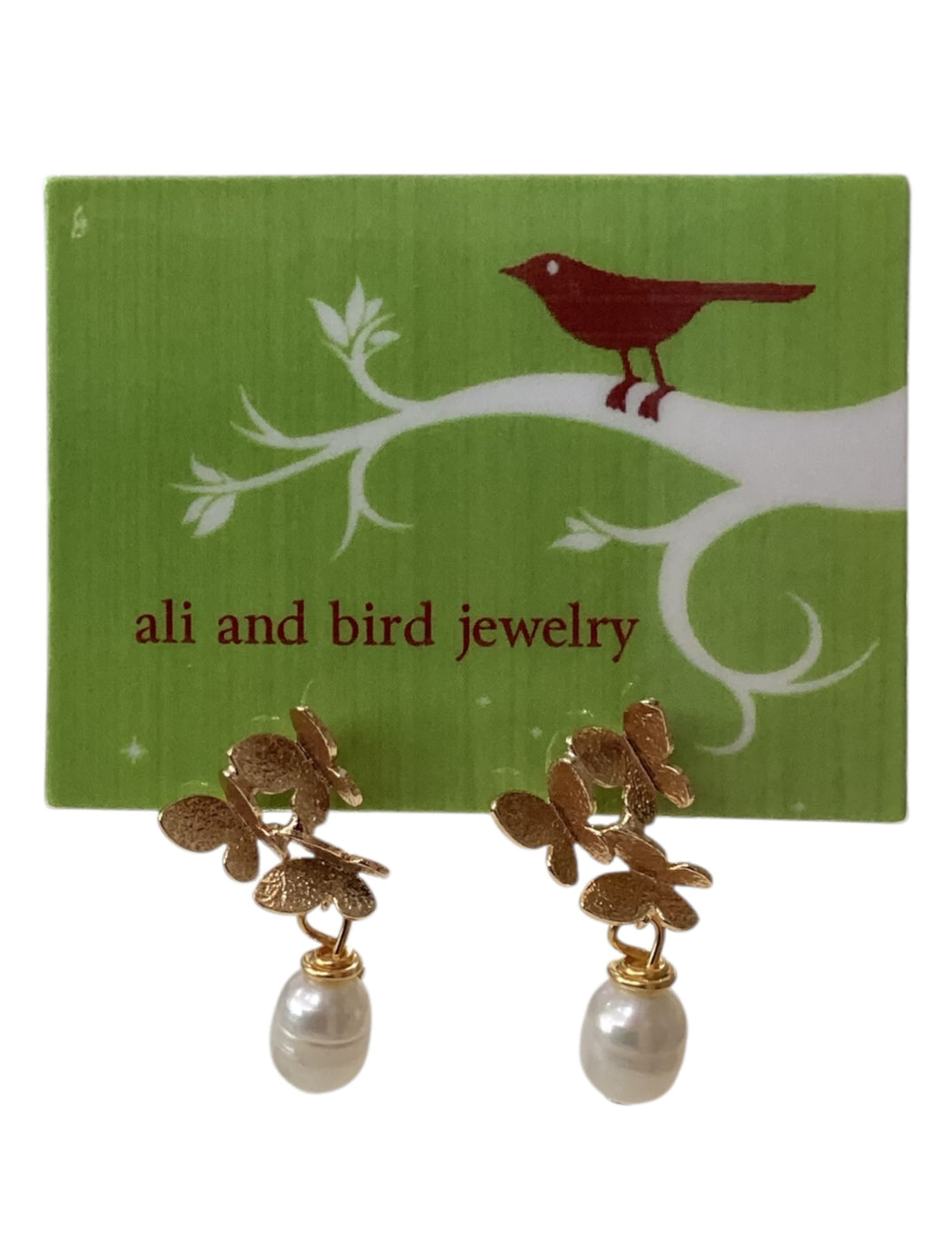 Butterfly Post Earrings - Gold/Pearl