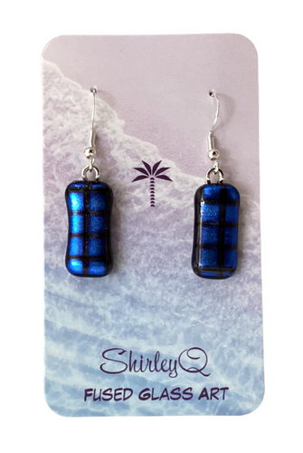 Small Dichro Dangle Earrings - Blue/Black Lines