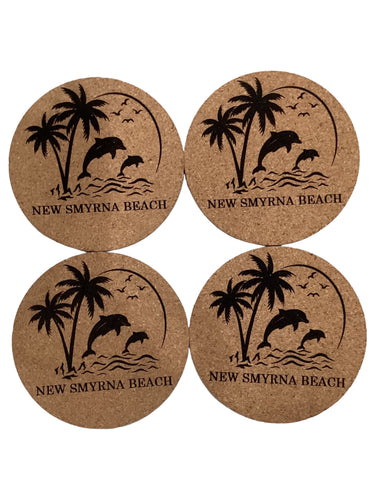 Cork Coaster Set -  Palm Trees & Dolphins