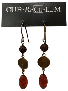 Red Etched Czech Glass with Brass Shield Earrings