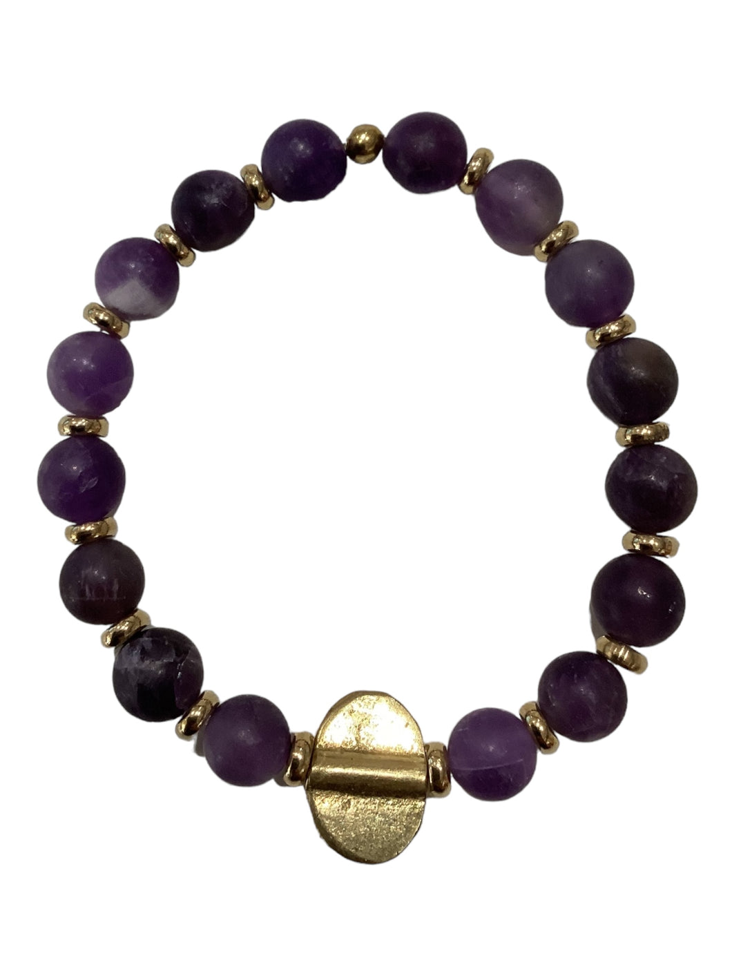 Large Stone Stretch Bracelet - Amethyst/Brass