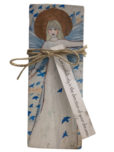 Small Wood Block Angel - Go confidently in the direction of your dreams. - Thoreau