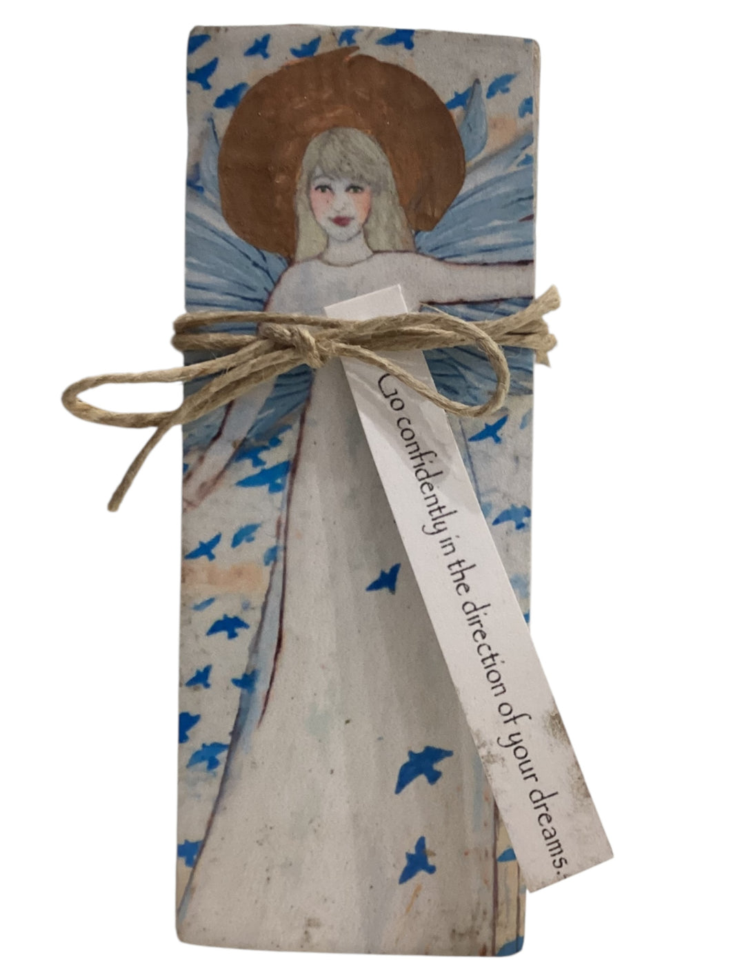 Small Wood Block Angel - Go confidently in the direction of your dreams. - Thoreau