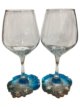 Wine Glasses with Built-in Coaster - Blue with Turtle & Starfish