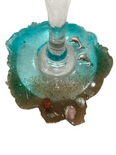 Beachy Wine Glass with Built-In Coaster - Aqua w/ Dolphins