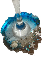 Wine Glasses with Built-in Coaster - Blue with Turtle & Starfish