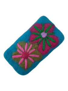 Felted Flower Eyeglass Holder - Light Cyan
