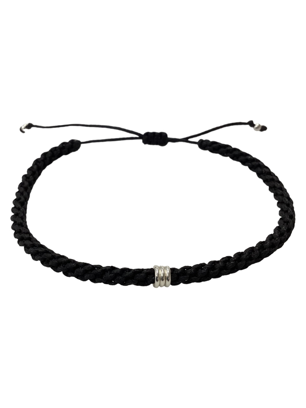 Men's Macrame and Silver Braided Bracelet - Black