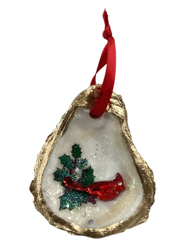 Holiday Oyster Ornament - Glass Red Cardinal