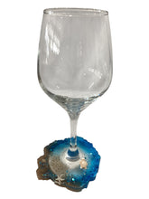White Wine Glass with Built-In Coaster - Blue with Turtles, Starfish