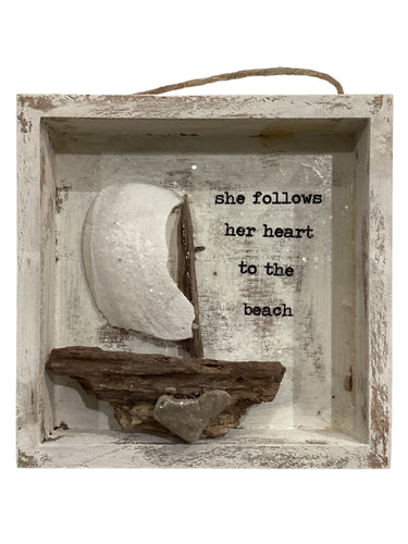 Sailboat Shell Shadow Box - She Follows Her Heart to the Beach