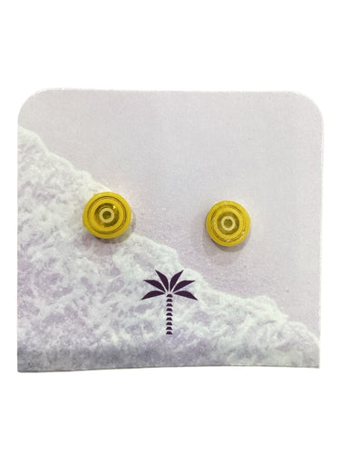 Fused Glass Post Earrings - Yellow Dot