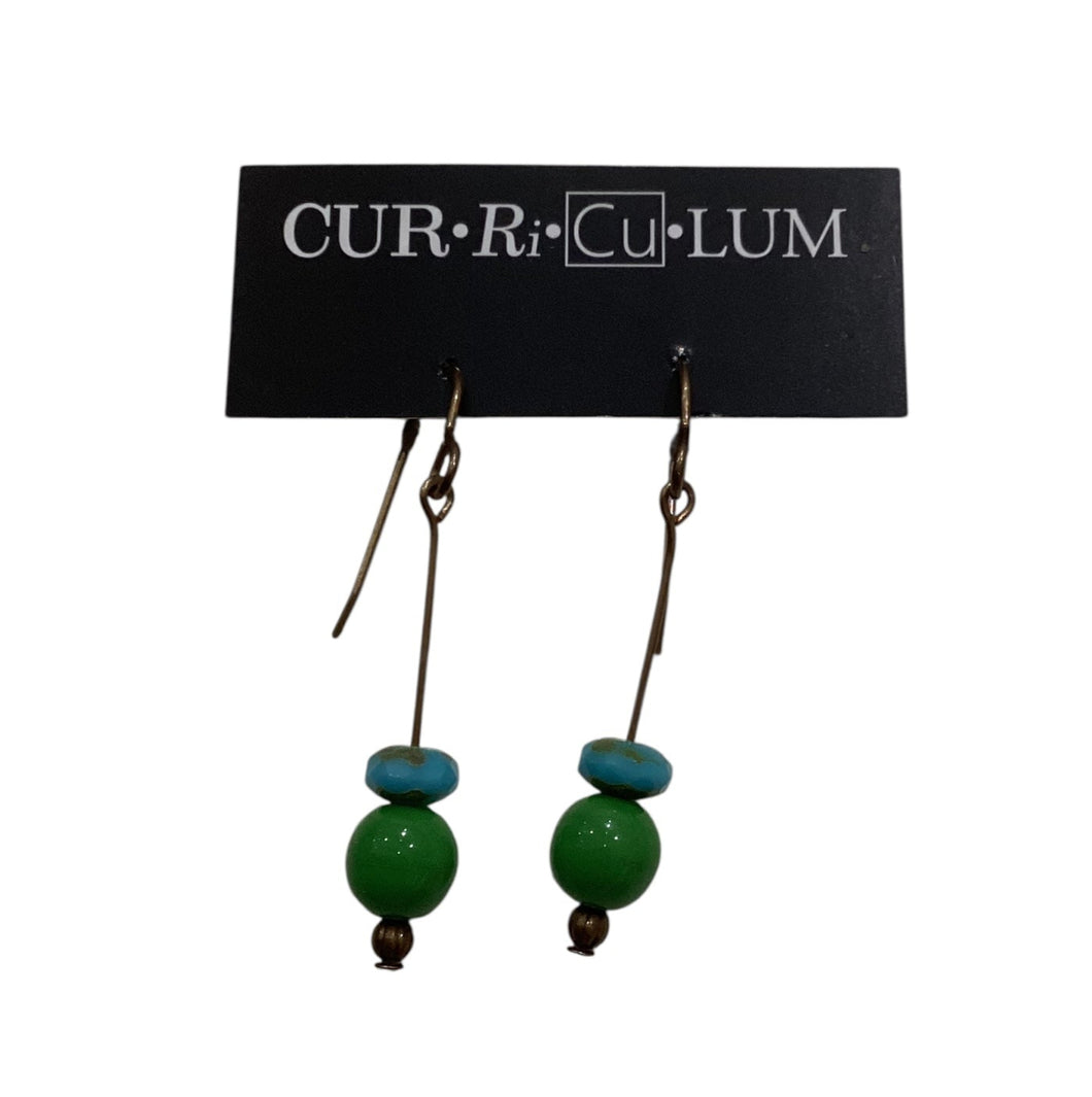 Kelly Green + Blue Czech Glass On Stem Earrings