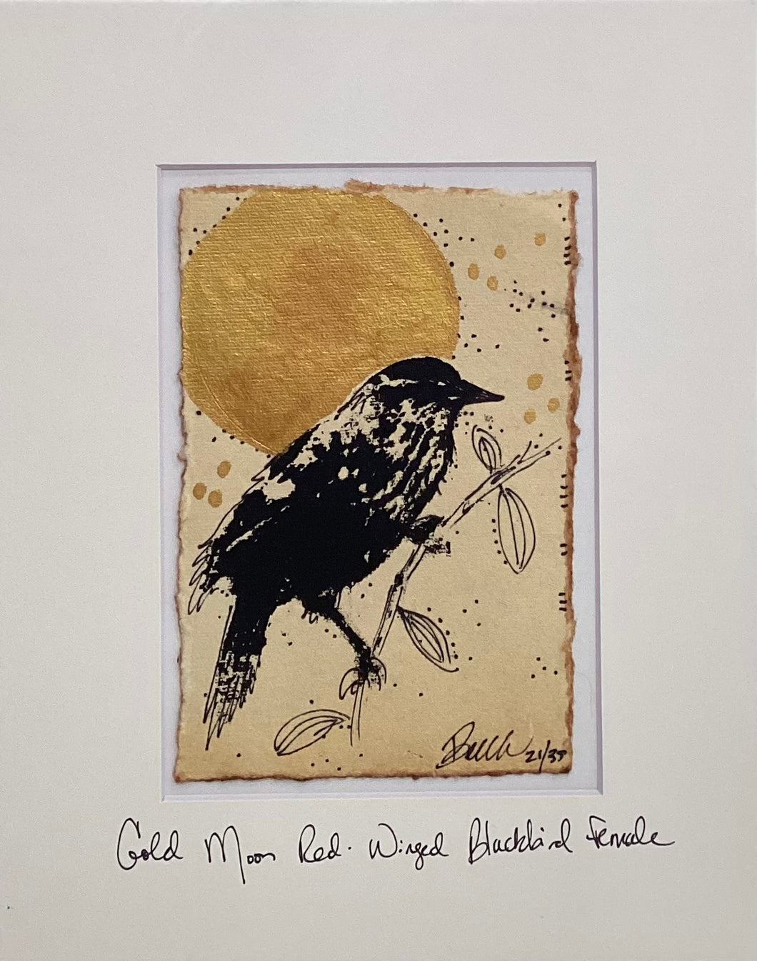 Gold Moon Red-Winged Blackbird Female - Original - 8