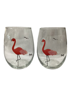 Stemless Wine Glass Set - Flamingo