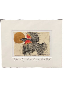 Gold Moon Red-Winged Black Bird - Original - 8" x 10"