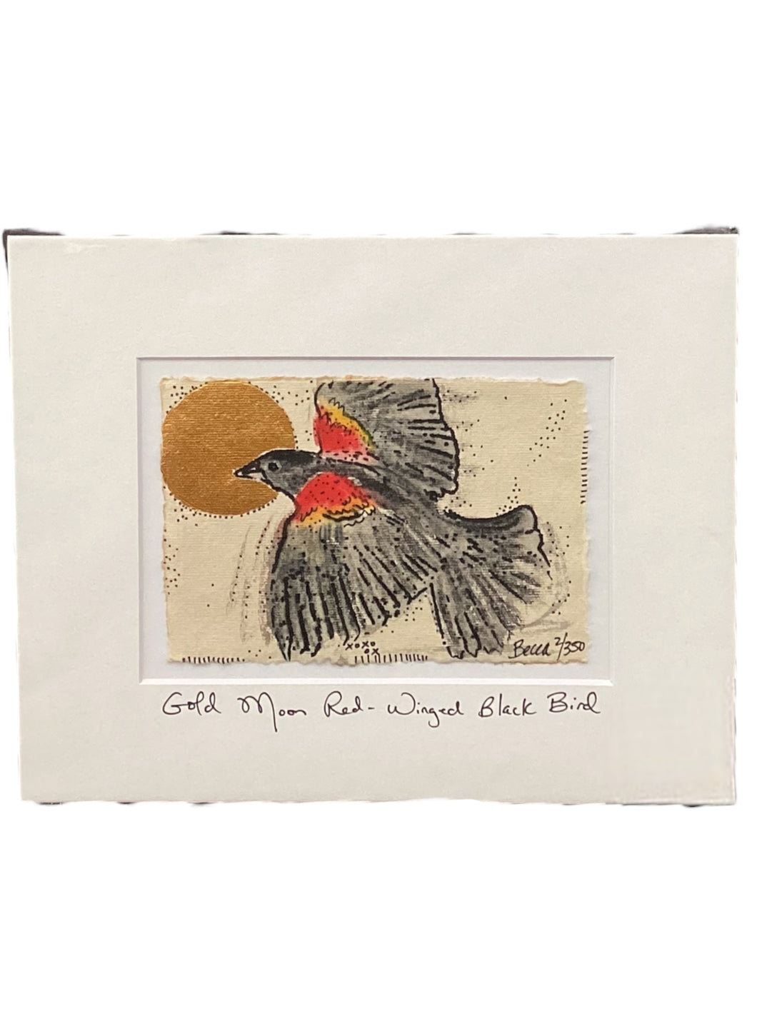 Gold Moon Red-Winged Black Bird - Original - 8