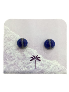 Fused Glass Post Earrings - Blue Dot with Middle Stripe