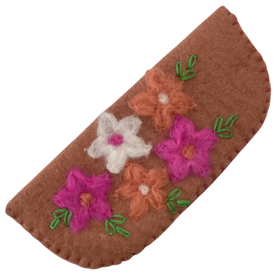 Felt Embroidered Eyeglass Holder - Small - Beige