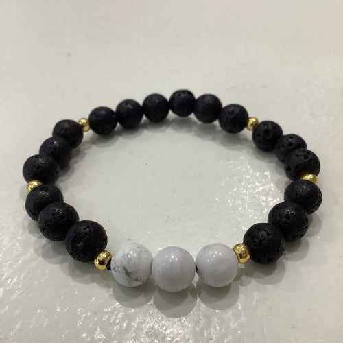 Lava/Howlite with Gold Spacer Bracelet - 8mm