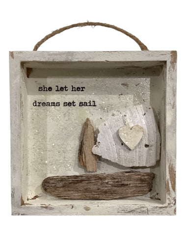 Sailboat Shell Shadow Box - She Let Her Dreams Set Sail