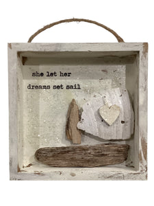 Sailboat Shell Shadow Box - She Let Her Dreams Set Sail
